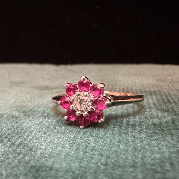 Ruby and Diamond ring 14k solid white gold genuine gems - Picture 2 of 7